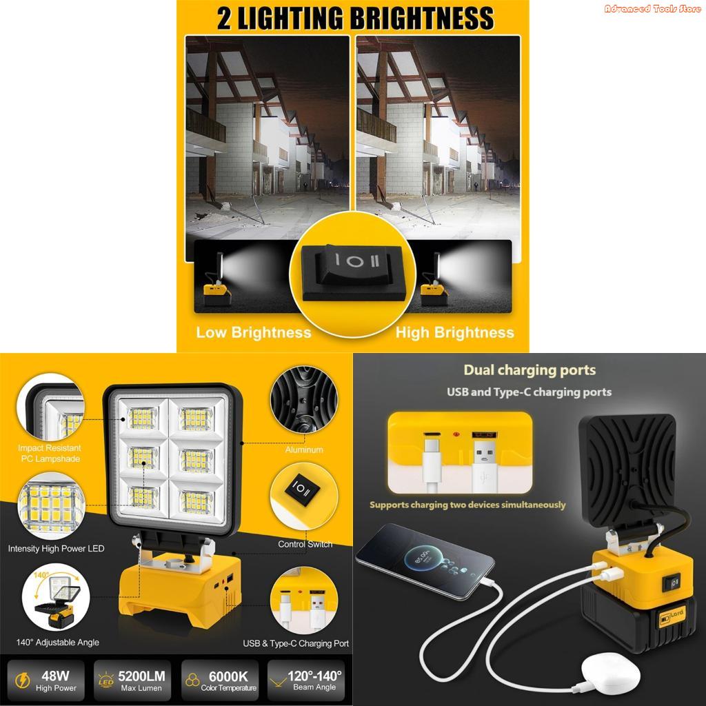 Outdoor Lighting Jobs - Luz trabalho portátil, 2 peças, base